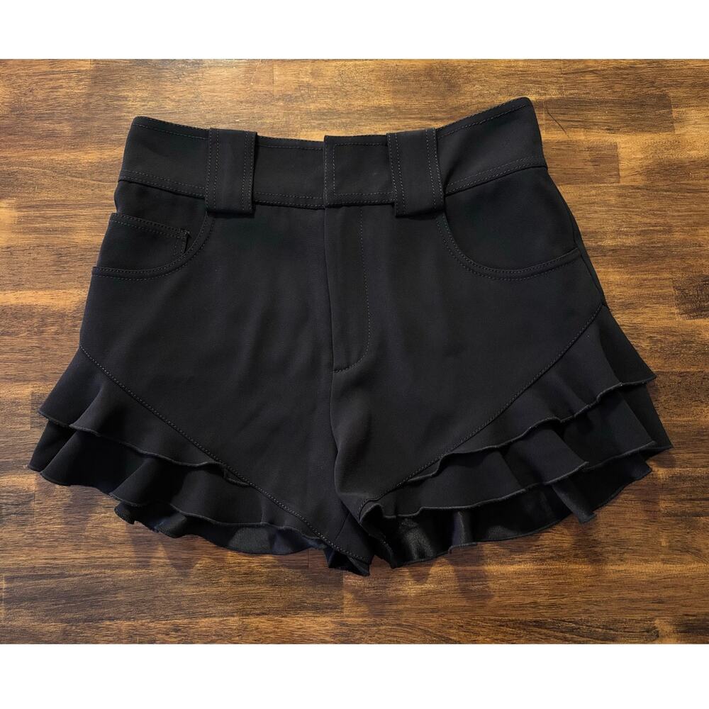 Derek Lam 10 Crosby Women’s 4 Shorts Ruffle Frill Hem High Rise Belted Black - Picture 2 of 11